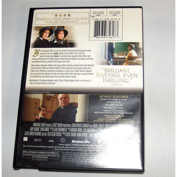 Doubt DVD Widescreen Meryl Streep Philip Seymour Hoffman Amy Adams - Picture 3 of 3